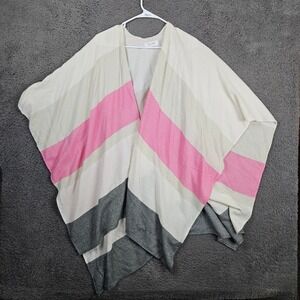 Mer Sea Co Striped Poncho Shawl Wrap Cream Pink Gray